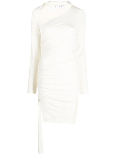 Off-white Asymmetric Ruched Minidress In White