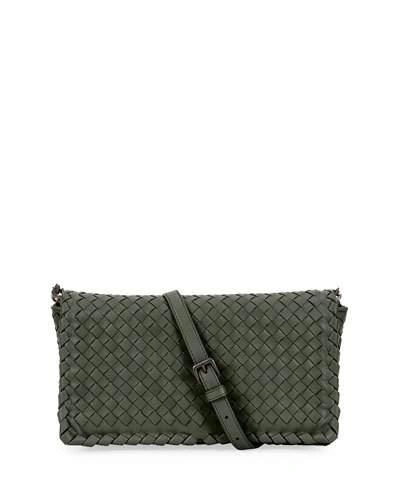 Bottega Veneta Small Intrecciato Flap Clutch Bag W/strap, Gray