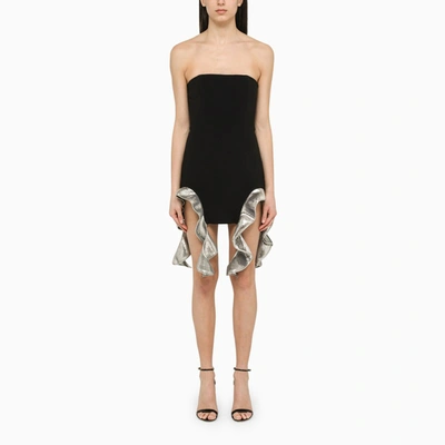 David Koma Black Metallic Ruffle Strapless Minidress In Acetate Woman