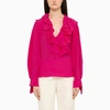 Victoria Beckham Ruffled Silk Crêpe De Chine Blouse In Pink