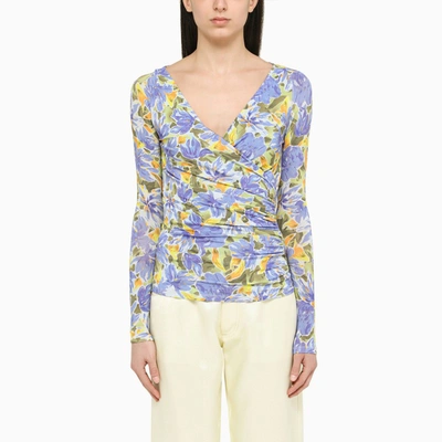 Dries Van Noten Floral Ruched Jersey Top In Multicolor