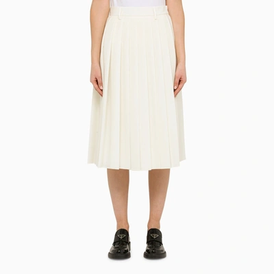 Prada Pleated Logo-patch Midi Skirt In Multi-colored