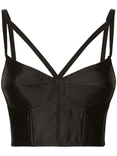 Dolce & Gabbana Cropped Picot-trim Bustier Top In Black