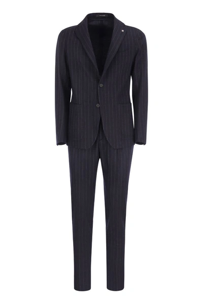 Tagliatore Wool And Cotton Suit In Blue