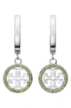 TORY BURCH MILLER PAVÉ DROP HUGGIE HOOP EARRINGS