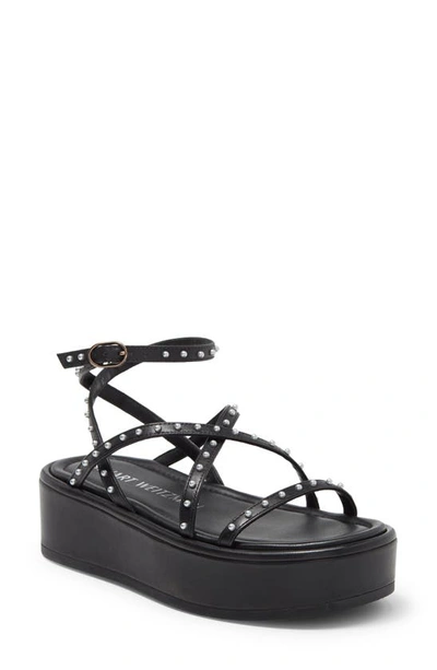 Stuart Weitzman Summerlift Pearl Platform Ankle-strap Sandals In Black Dress Nappa