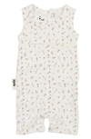 Maniere Floral Print Cotton Knit Romper In White/ Blue