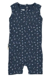 Maniere Floral Print Cotton Knit Romper In Blue