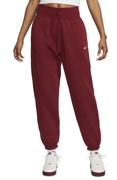 Nike Sportswear Phoenix High Waist Fleece Sweatpants In Team Red/ White