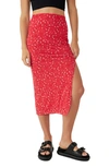 Free People Womens Side Slit Below Knee Midi Skirt In Cherry Combo