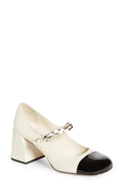 Miu Miu Mary Jane Cap Toe Pump In Avorio & Nero