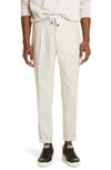 Brunello Cucinelli Slim-fit Tapered Linen And Cotton-blend Drawstring Trousers In Neutrals