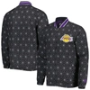 Starter Black Los Angeles Lakers In-field Play Fashion Satin Full-zip Varsity Jacket In Black