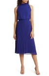 Sam Edelman Smocked Pleat Sleeveless Midi Dress In Navy