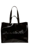 Acne Studios Logo Embossed Faux Leather East/west Tote In Black