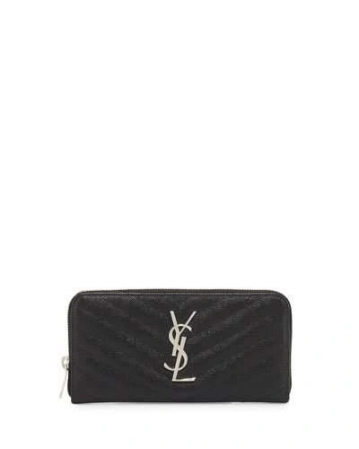 SAINT LAURENT YSL MONOGRAM LARGE ZIP WALLET IN GRAINED LEATHER,PROD189370204