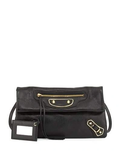 Balenciaga Metallic Edge Lambskin Envelope Clutch Bag, Black/gold