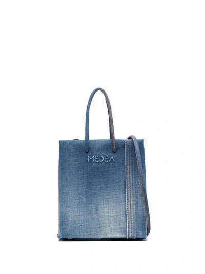 Medea Embossed-logo Washed Denim Shopper Bag In Blue