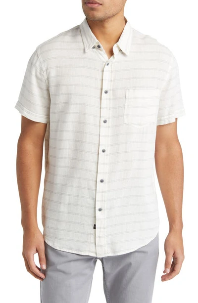 Rails Carson Stripe Short Sleeve Linen Blend Buton-up Shirt In Diamond Print Black