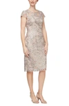 ALEX EVENINGS EMBROIDERED ILLUSION YOKE SEQUIN SHEATH COCKTAIL DRESS