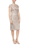 Alex Evenings Embroidered Illusion Yoke Sequin Sheath Dress In Taupe