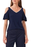 Chaus Rhinestone Trim Cold Shoulder Top In Jbs Navy