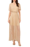 Chaus Metallic Flutter Sleeve Maxi Dress In Gold