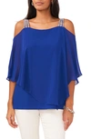 Chaus Rhinestone Cold Shoulder Blouse In Goddess Blue