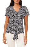 CHAUS POLKA DOT V-NECK TIE FRONT TOP