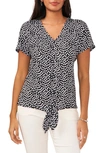 Chaus Polka Dot V-neck Tie Front Top In Black