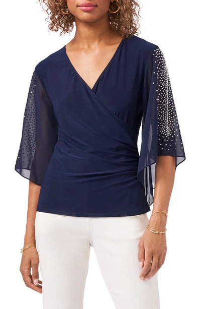 CHAUS CHAUS EMBELLISHED SLEEVE SURPLICE BLOUSE