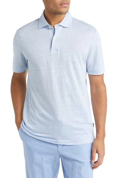 Hugo Boss Regular-fit Polo Shirt In Two-tone Linen In Blue