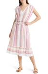Rails Ashlyn Stripe Smocked Waist Linen Blend Dress In Hibiscus Stripe