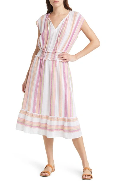 Rails Ashlyn Stripe Smocked Waist Linen Blend Dress In Hibiscus Stripe