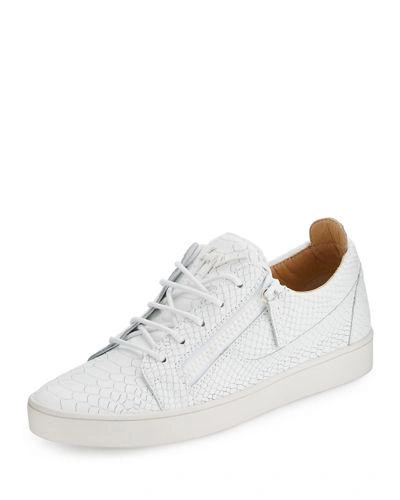Giuseppe Zanotti Men's Croc-embossed Leather Low-top Sneakers In White