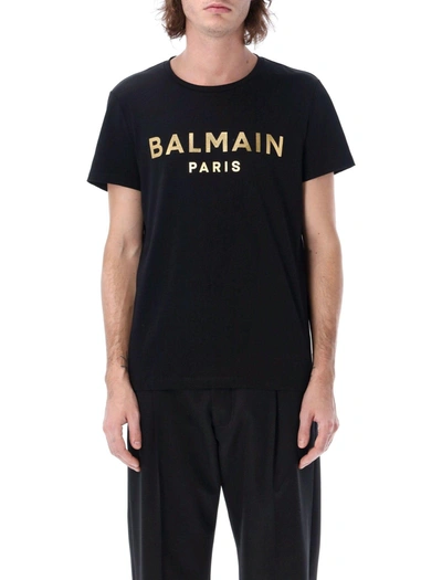 Balmain Button-embellished Printed Cotton-jersey T-shirt In Black