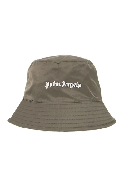 Palm Angels Military Green Logo-print Bucket Hat In Default Title