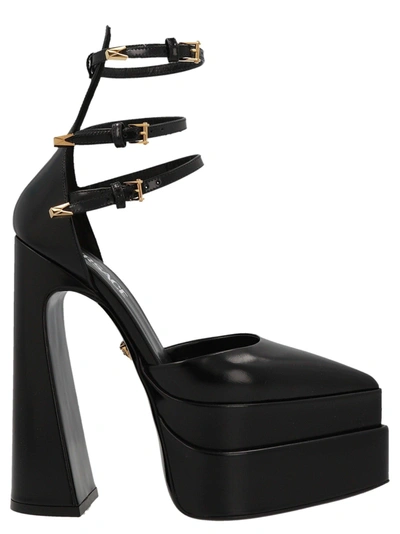 Versace 160mm La Medusa Platform Point Toe Mary Jane Patent In Black