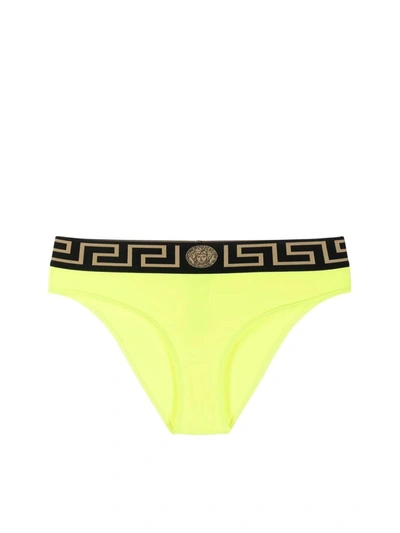 Versace Lycra Slip Costume In Acid Yellow Black