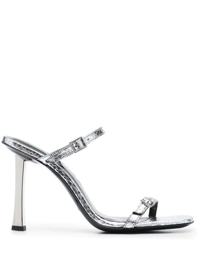 BY FAR SILVER FLAGSTONE FLICK SANDALS IN METALLIC LEATHER WOMAN