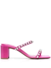 BY FAR FUCSIA TANYA MULES SANDALS WITH CRYSTAL EMBELLISHMENT IN LEATHER WOMAN