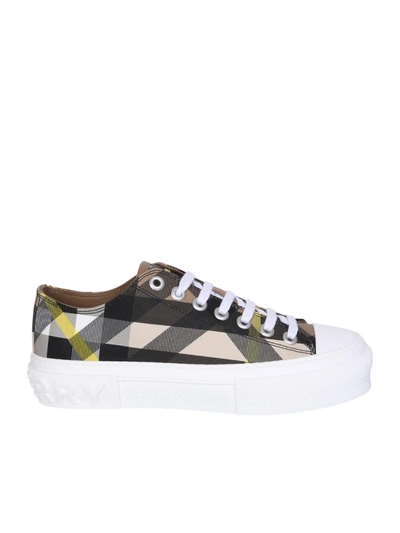 Burberry Exaggerated Check Cotton Trainers In Brown