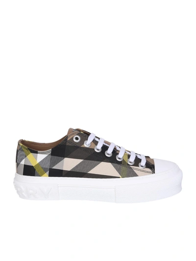 Burberry Exaggerated Check Cotton Sneakers In Brown