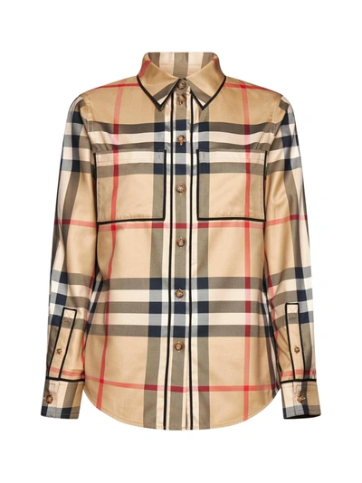 Burberry Exaggerated Check Cotton Shirt In Beige
