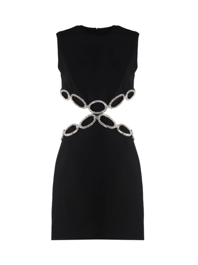 Valentino Crepe Couture Embroidered Short Dress In Black Silver | ModeSens