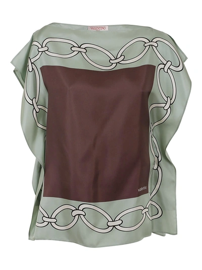 Valentino Chain 1967 Foulard Silk Twill Handkerchief Dress In Jzg Powder Green Chestnut Cream Avorio