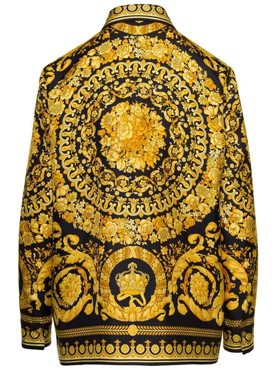 Versace Barocco Print Silk Twill Shirt In Yellow