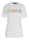 Versace Rainbow Logo Embroidered T-shirt In White