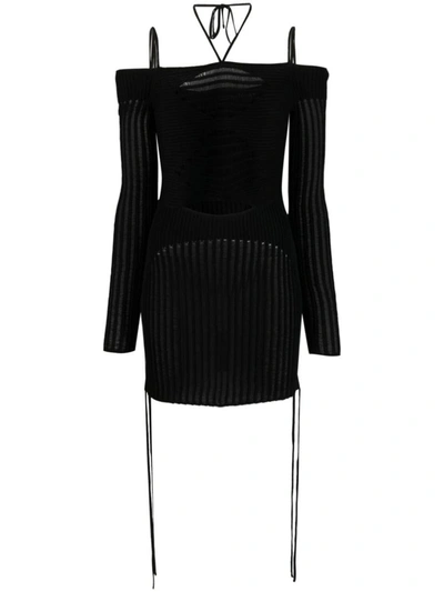 Andrea Adamo Knit Ribbed Mini Dress In Black