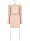 Andrea Adamo Knit Ribbed Mini Dress In Beige